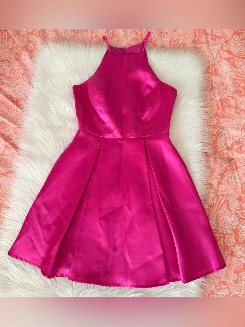 B Darlin Fit and Flare Hot Pink Mini Dress 5/6 - Picture 2 of 8